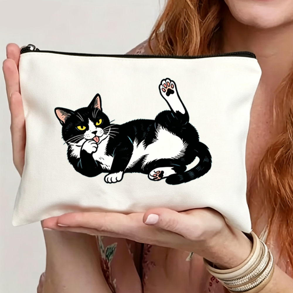 Skincare D'Alba - Schattige make-uptas met kattenprint, reis-toilettas, multifunctionele